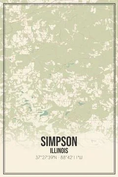 Retro US city map of Simpson, Illinois. Vintage street map. Stock Illustration