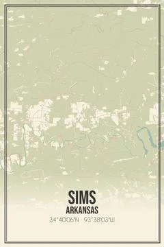 Retro US city map of Sims, Arkansas. Vintage street map. 스톡 일러스트