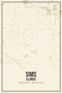 Retro US city map of Sims, Illinois. Vintage street map. 스톡 일러스트