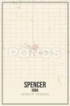 Retro Us City Map Of Spencer, Iowa. Vintage Street Map.: Royalty Free 