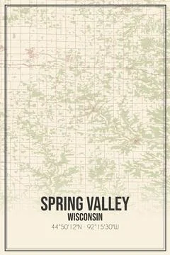 Retro US city map of Spring Valley, Wisconsin. Vintage street map. Stock Illustration