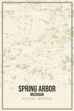 Retro US city map of Spring Arbor, Michigan. Vintage street map. Ilustração Stock