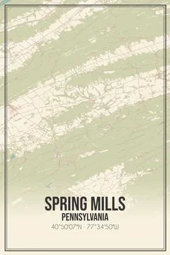 Retro US city map of Spring Mills, Pennsylvania. Vintage street map. Stock Illustration