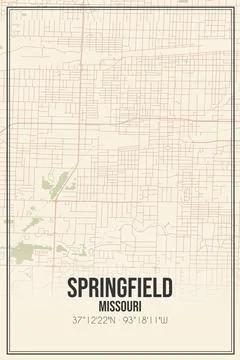Retro US city map of Springfield, Missouri. Vintage street map. Stock Illustration