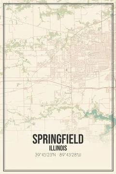 Retro US city map of Springfield, Illinois. Vintage street map. Stock Illustration