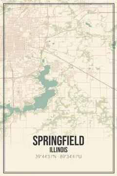 Retro US city map of Springfield, Illinois. Vintage street map. Stock Illustration