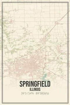 Retro US city map of Springfield, Illinois. Vintage street map. Stock Illustration