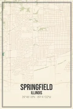 Retro US city map of Springfield, Illinois. Vintage street map. Stock Illustration