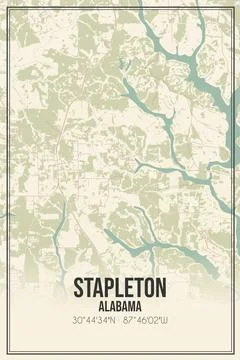 Retro US city map of Stapleton, Alabama. Vintage street map. Stock Illustration