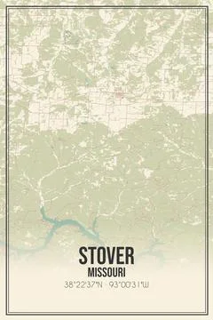Retro US city map of Stover, Missouri. Vintage street map. Stock Illustration