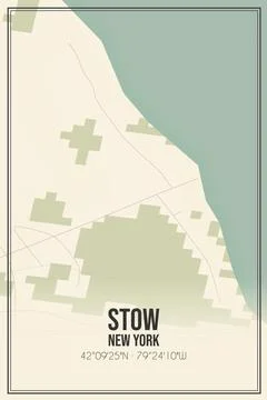 Retro US city map of Stow, New York. Vintage street map. Stock Illustration