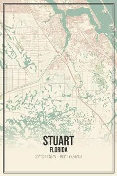 Retro US city map of Stuart, Florida. Vintage street map. Stock Illustration