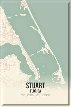 Retro US city map of Stuart, Florida. Vintage street map. Stock Illustration