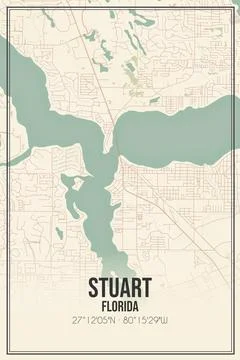 Retro US city map of Stuart, Florida. Vintage street map. Stock Illustration