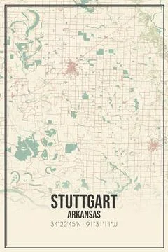 Retro US city map of Stuttgart, Arkansas. Vintage street map. Stock Illustration