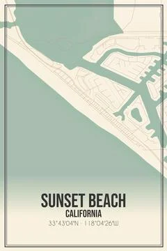Retro US city map of Sunset Beach, California. Vintage street map. Stock Illustration