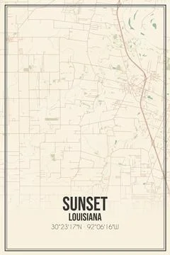 Retro US city map of Sunset, Louisiana. Vintage street map. Stock Illustration