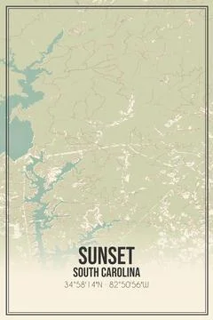 Retro US city map of Sunset, South Carolina. Vintage street map. イラスト素材
