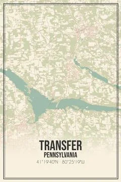 Retro US city map of Transfer, Pennsylvania. Vintage street map. Stock Illustration