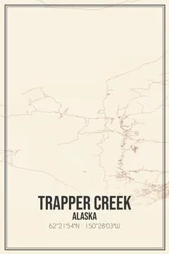 Retro US city map of Trapper Creek, Alaska. Vintage street map. Stock Illustration