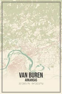 Retro US city map of Van Buren, Arkansas. Vintage street map. Illustrazione stock