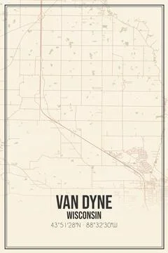 Retro US city map of Van Dyne, Wisconsin. Vintage street map. Illustrazione stock