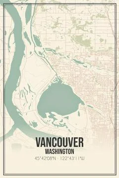 Retro US city map of Vancouver, Washington. Vintage street map. Ilustração Stock