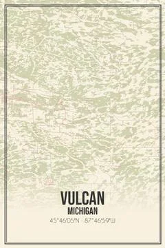 Retro US city map of Vulcan, Michigan. Vintage street map. Stock Illustration