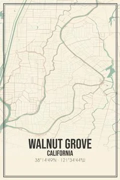 Retro US city map of Walnut Grove, California. Vintage street map. Stock Illustration