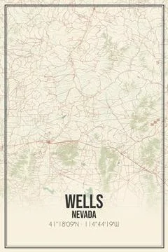 Retro US city map of Wells, Nevada. Vintage street map. Stock Illustration