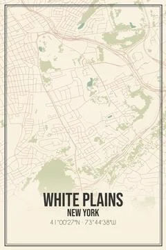 Retro US city map of White Plains, New York. Vintage street map. Ilustração Stock