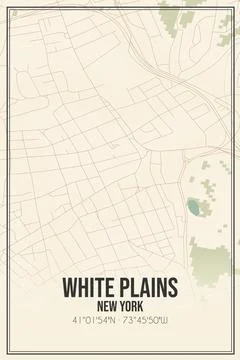 Retro US city map of White Plains, New York. Vintage street map. Ilustração Stock