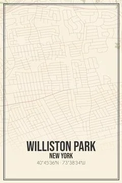 Retro US city map of Williston Park, New York. Vintage street map. Ilustración de archivo