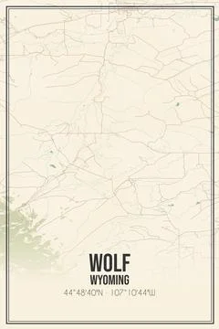 Retro US city map of Wolf, Wyoming. Vintage street map. Stock Photos