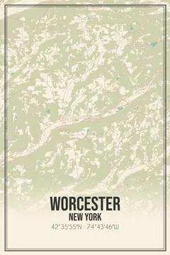 Retro US city map of Worcester, New York. Vintage street map. Stock Illustration