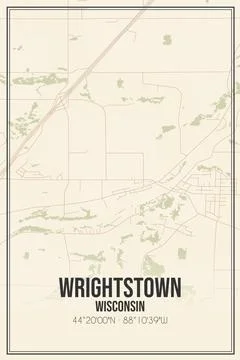 Retro US city map of Wrightstown, Wisconsin. Vintage street map. Stock Illustration