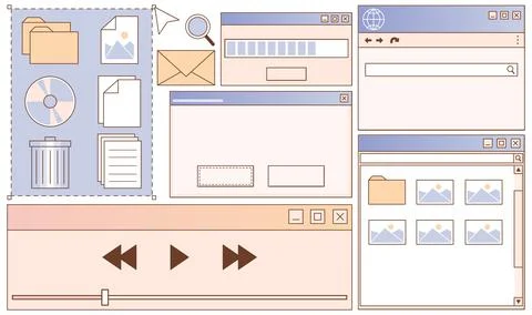 Retro user interface layout kit Stock Illustration