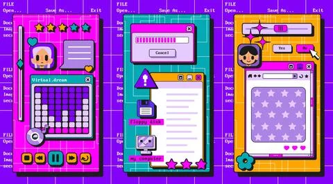 Retro user interface windows collection Stock Illustration