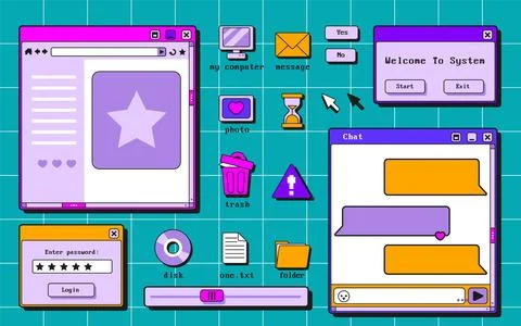 Retro user interface windows set Stock Illustration
