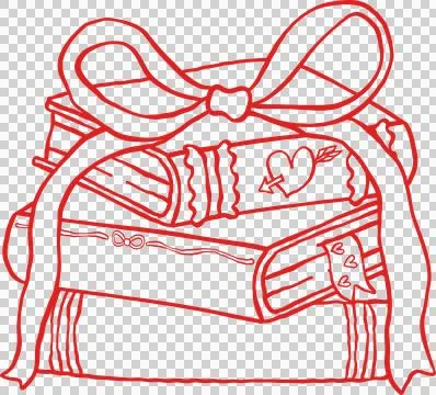Retro Valentine Book Stack with Ribbon Bow Outline Stock Illustration