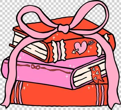 Retro Valentine Book Stack with Ribbon Bow Stock Illustration