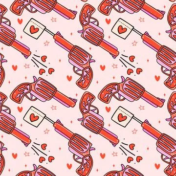 Retro Valentine Seamless Pattern Cowboy Gun Love Theme cartoon isolated on .. Stock Illustration