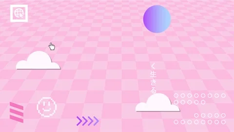 Retro Vaporwave Poster With User Interface Elements and Cartoon Illustrations. Stockbeeldmateriaal 194037684