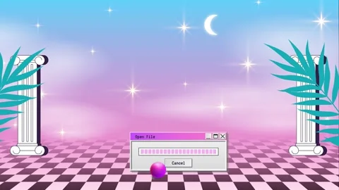 Retro Vaporwave Poster With User Interface Elements and Cartoon Wave. Stock Footage 194037759