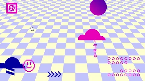 Retro Vaporwave Poster With User Interface Elements and Cartoon Illustrations. Stock Footage 195953938