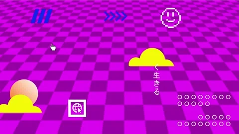 Retro Vaporwave Poster With User Interface Elements and Cartoon Illustrations. Stock Footage 195953964