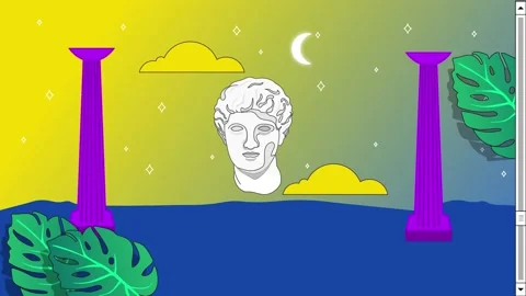 Retro Vaporwave Poster With User Interface Elements and Vintage Illustrations. Stock Footage 195954038