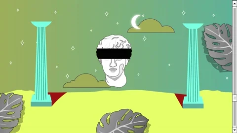 Retro Vaporwave Poster With User Interface Elements and Vintage Illustrations. Stock Footage 195954060