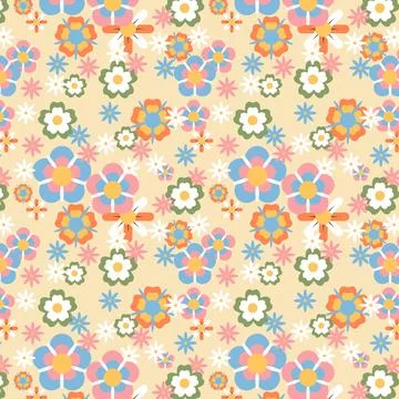 Retro vector background with flowers for social media posts, banners, etc. Stock Illustration