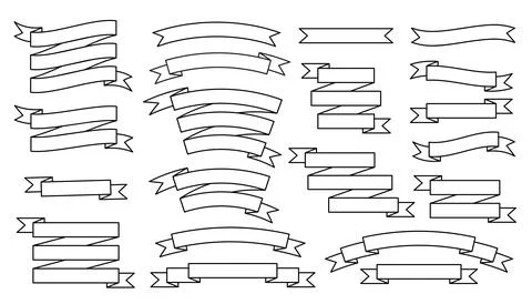 Retro vector black line ribbons set isolated Stock Illustration